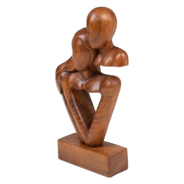 Alternate image for Modern Hand-Carved Suar Wood Sculpture of Abstract Couple Sweet Couple