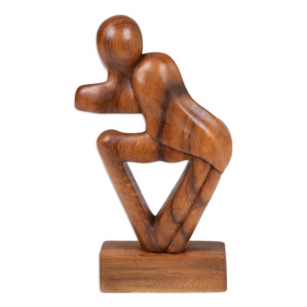 Alternate image for Modern Hand-Carved Suar Wood Sculpture of Abstract Couple Sweet Couple