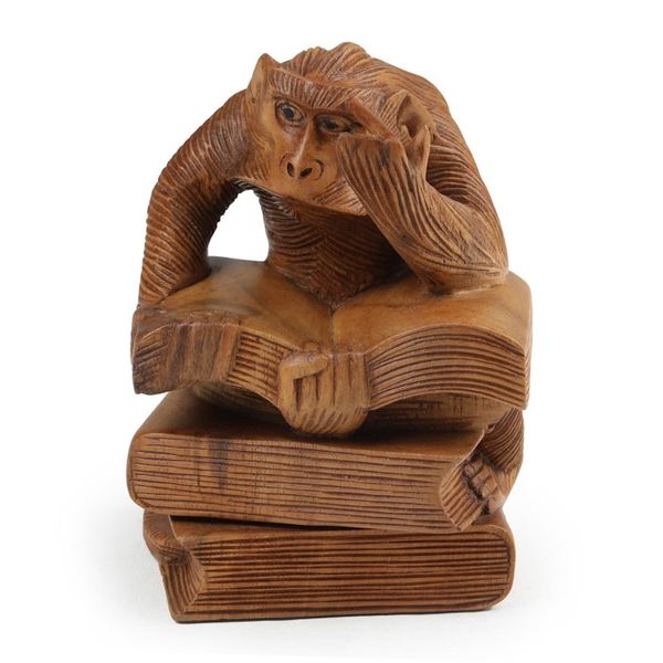 Alternate image for Inspirational Monkey-Themed Suar Wood Sculpture from Bali Diligent Study