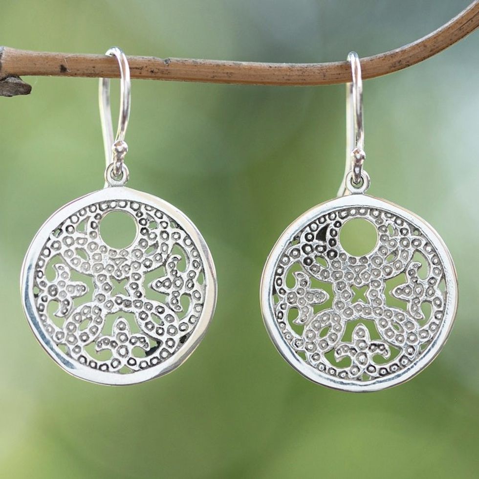 Bubble-Patterned Classic Sterling Silver Dangle Earrings 'Bubble Grace'