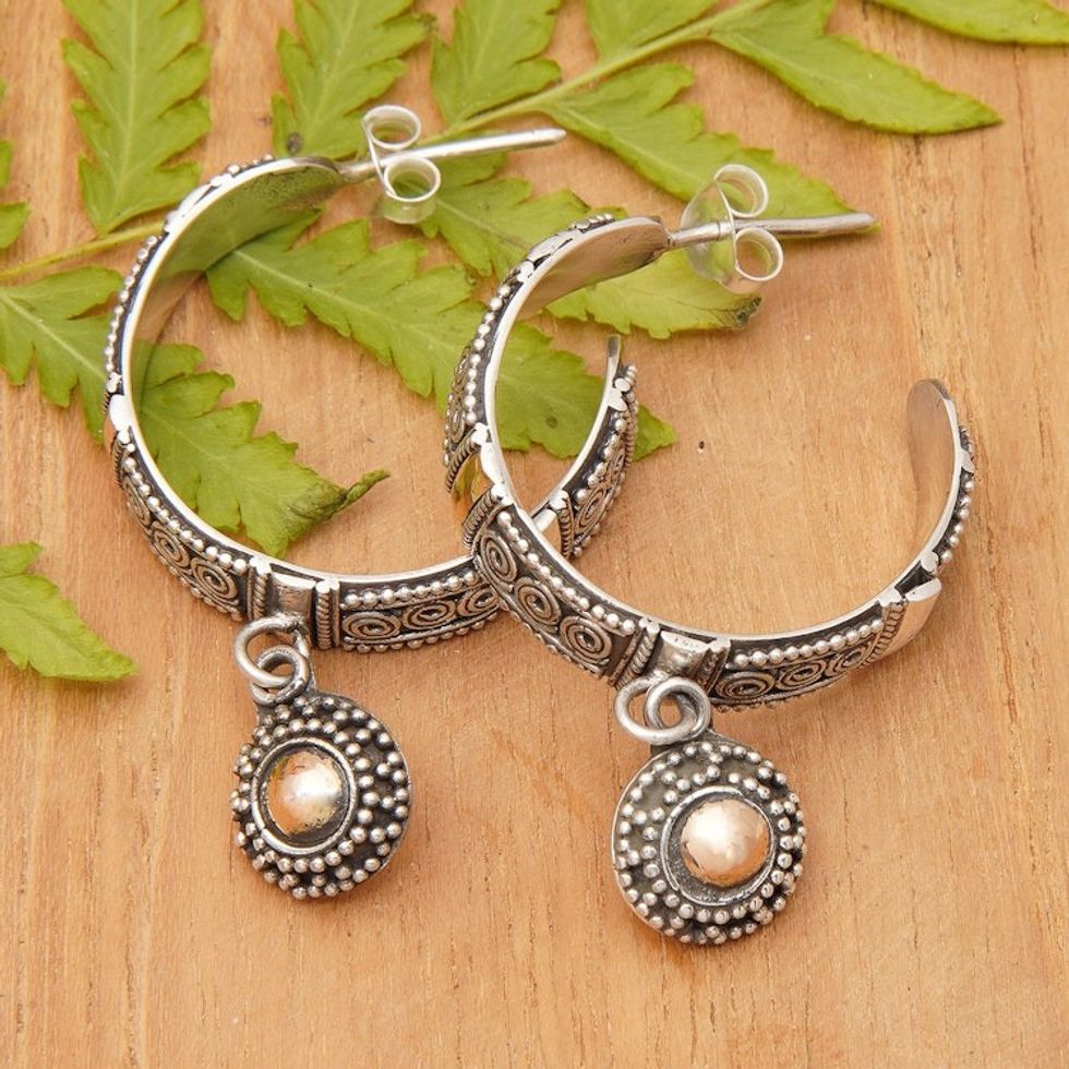 18k Gold-Accented Half-Hoop Earrings with Balinese Motifs 'Sublime Bali'