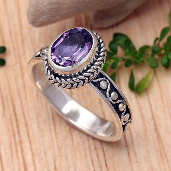 Alternate image for Classic Balinese One-Carat Amethyst Single Stone Ring Wise Waves