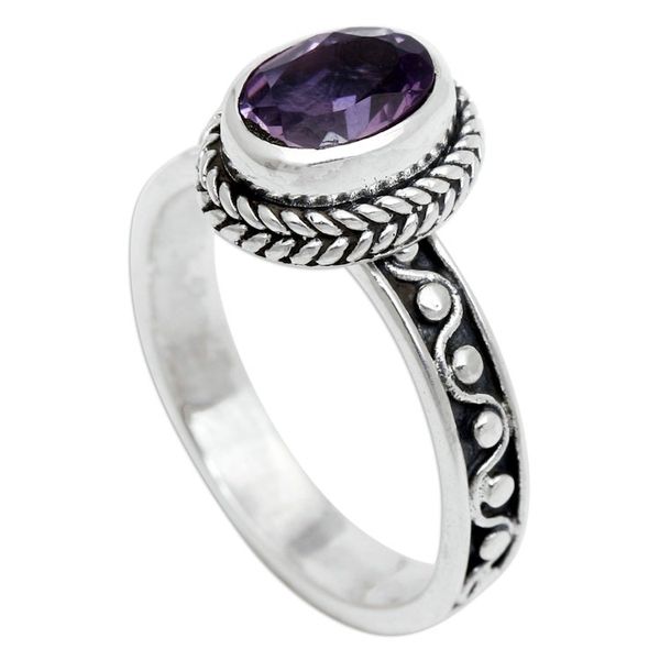 Alternate image for Classic Balinese One-Carat Amethyst Single Stone Ring Wise Waves