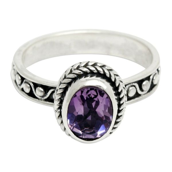 Alternate image for Classic Balinese One-Carat Amethyst Single Stone Ring Wise Waves