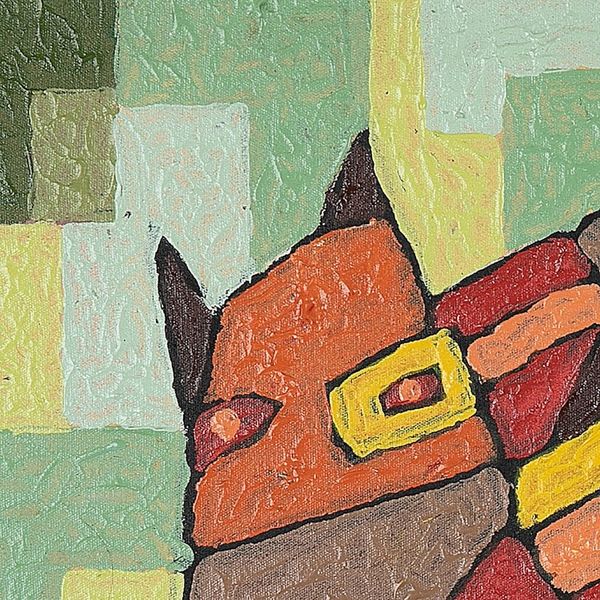 Alternate image for Geometric Acrylic on Canvas Painting in Brown and Green Hues Mask of Human