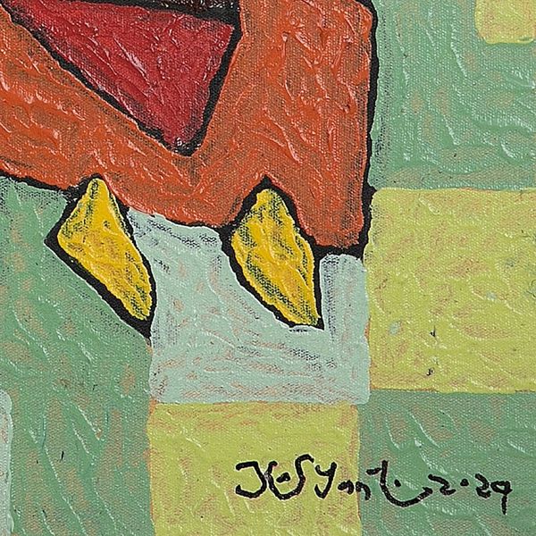 Alternate image for Geometric Acrylic on Canvas Painting in Brown and Green Hues Mask of Human