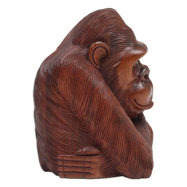 Alternate image for Hand-Carved Suar Wood Sculpture of Meditative Orangutan Thoughtful Orangutan