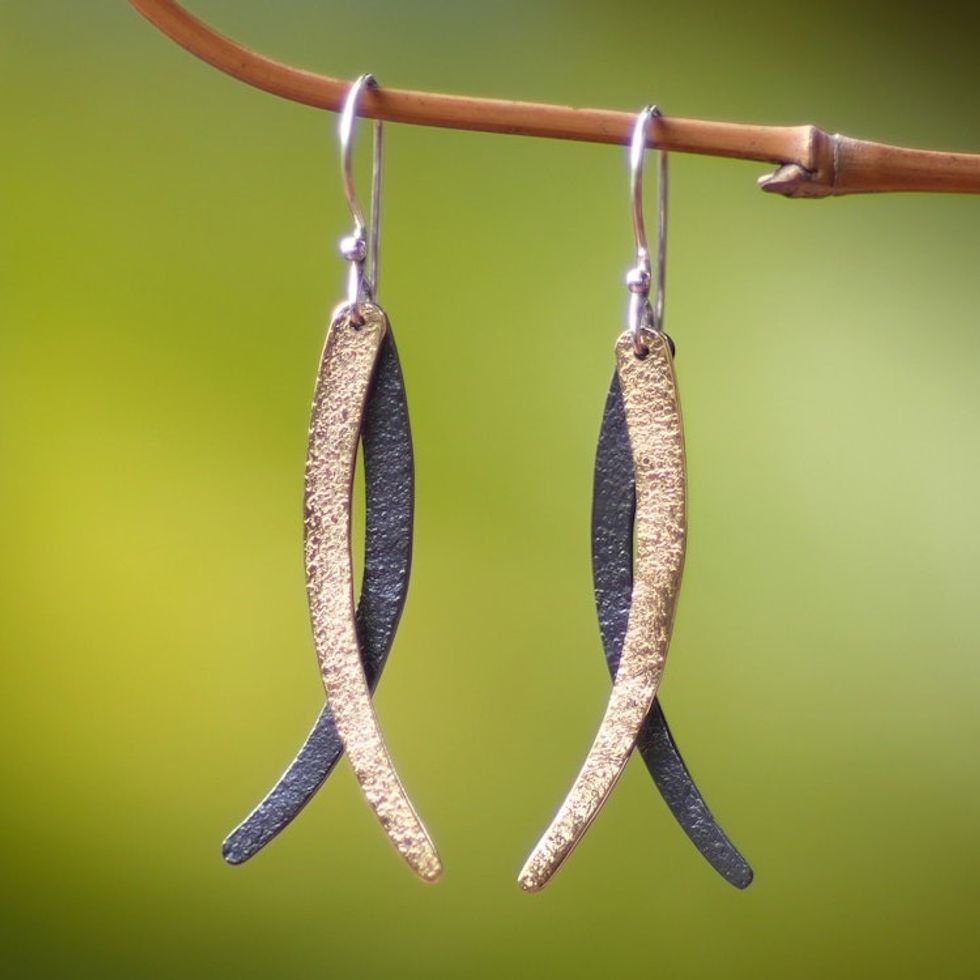 Modern 18k Gold-Plated Brass and Copper Dangle Earrings 'Chic Divergent Paths'