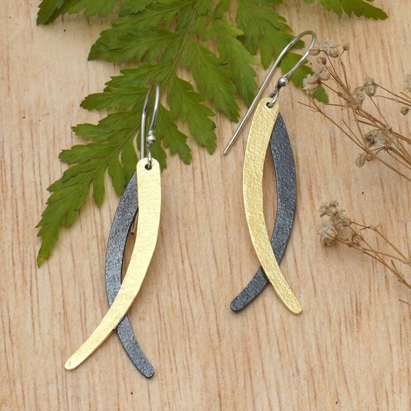 Alternate image for Modern 18k Gold-Plated Brass and Copper Dangle Earrings Chic Divergent Paths
