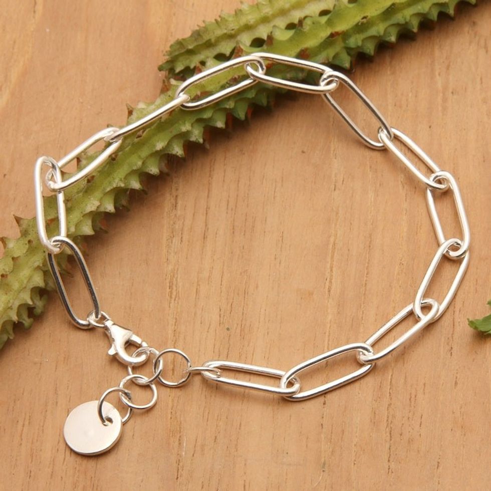 High-Polished Modern Sterling Silver Charm Bracelet 'United Luck'