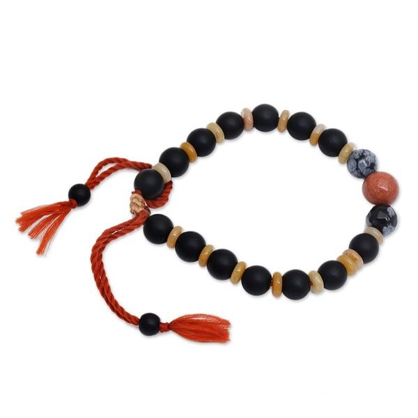 Alternate image for Adjustable Inspirational Onyx and Obsidian Beaded Bracelet Interior Mystery