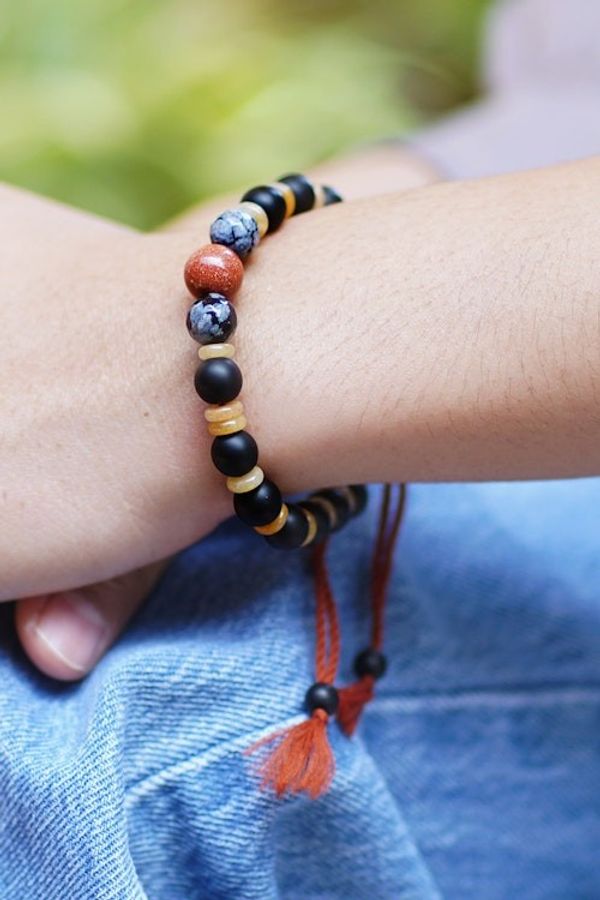Alternate image for Adjustable Inspirational Onyx and Obsidian Beaded Bracelet Interior Mystery