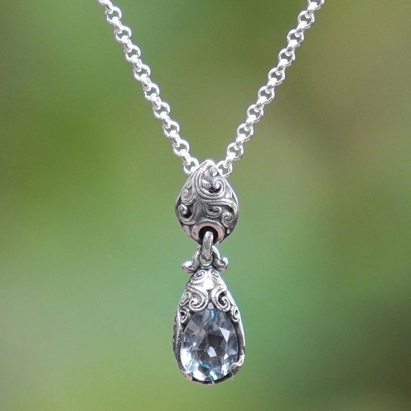 Alternate image for Silver Pendant Necklace with One-Carat Blue Topaz Gemstone Bird Nest
