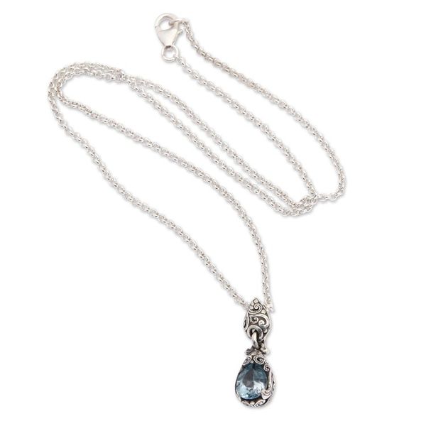 Alternate image for Silver Pendant Necklace with One-Carat Blue Topaz Gemstone Bird Nest