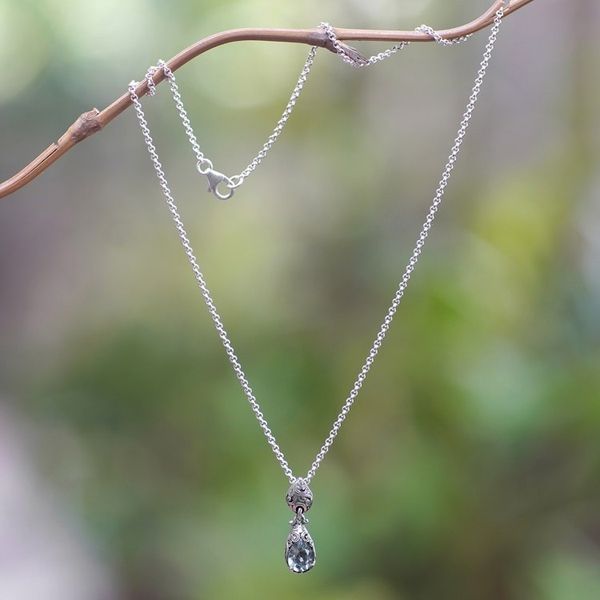 Alternate image for Silver Pendant Necklace with One-Carat Blue Topaz Gemstone Bird Nest