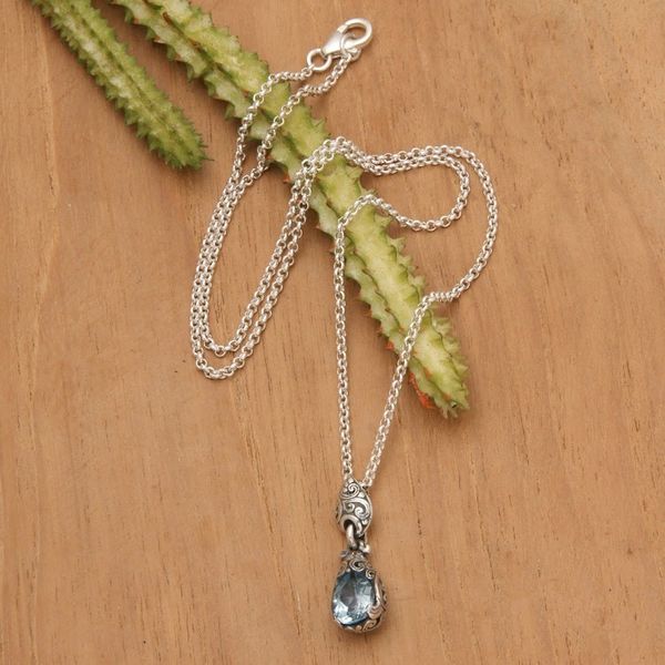 Alternate image for Silver Pendant Necklace with One-Carat Blue Topaz Gemstone Bird Nest