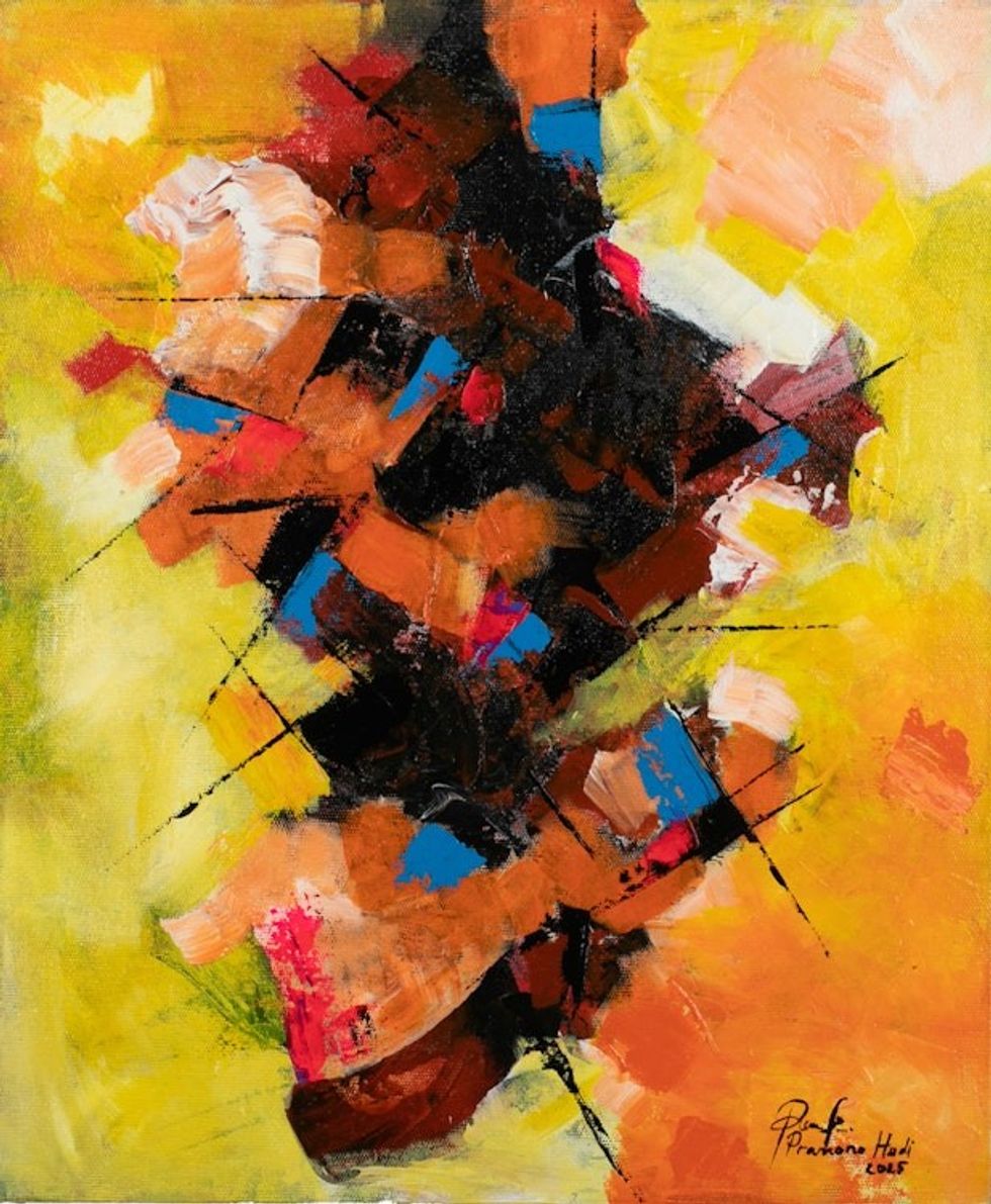 Modern Abstract Colorful Acrylic on Canvas Painting 'Raining'