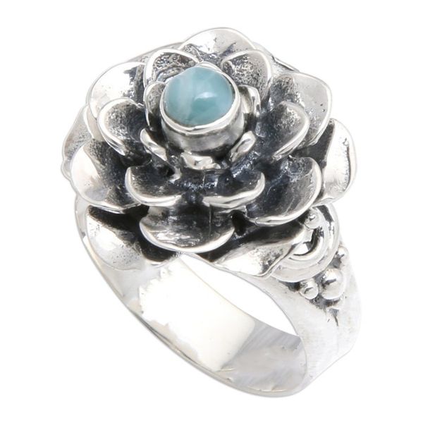 Alternate image for Larimar Sterling Silver Floral-Themed Cocktail Ring Flower of Eternity