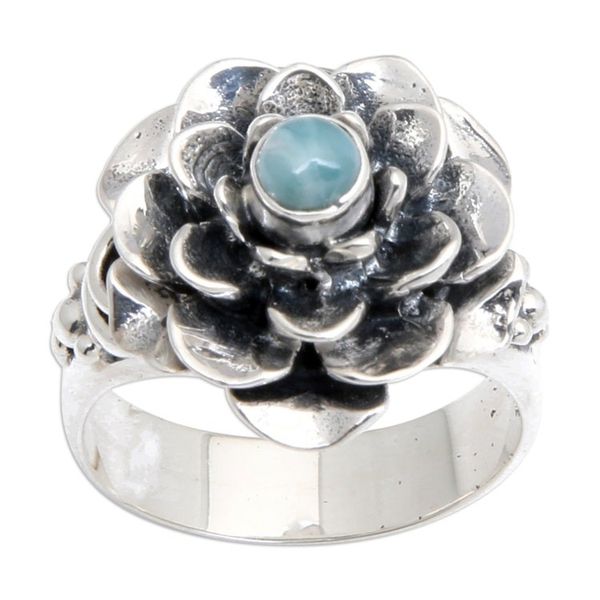 Alternate image for Larimar Sterling Silver Floral-Themed Cocktail Ring Flower of Eternity
