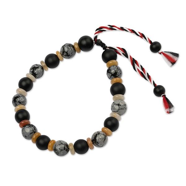Alternate image for Onyx and Obsidian Beaded Yoga Tridatu Bracelet for Men Tridatu Calmness