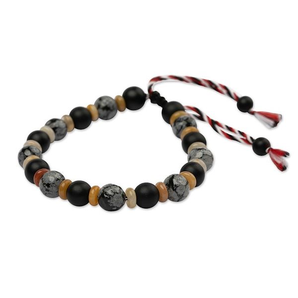 Alternate image for Onyx and Obsidian Beaded Yoga Tridatu Bracelet for Men Tridatu Calmness