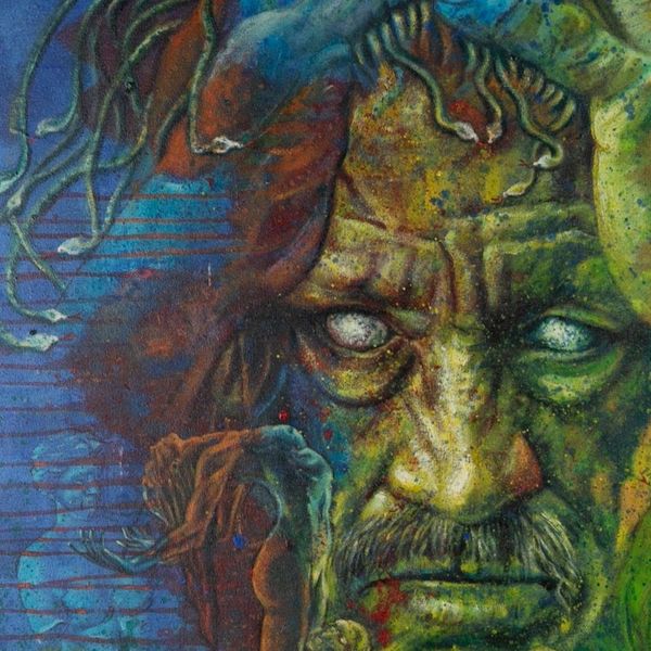 Alternate image for Expressionist Green and Blue Acrylic Painting from Bali The Male Medusa