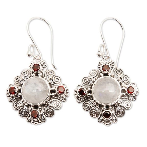 Alternate image for Classic 2-Carat Garnet and Rainbow Moonstone Dangle Earrings Lunar Passion