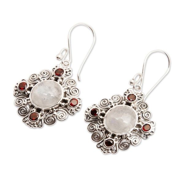 Alternate image for Classic 2-Carat Garnet and Rainbow Moonstone Dangle Earrings Lunar Passion