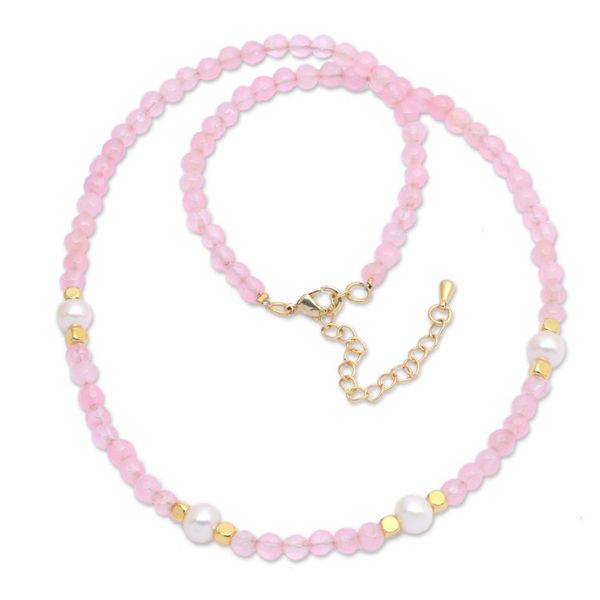 Alternate image for 18k Gold-Accented Rose Quartz and Pearl Beaded Necklace Pink Cocktail