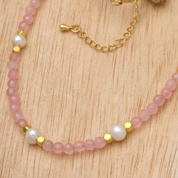 Alternate image for 18k Gold-Accented Rose Quartz and Pearl Beaded Necklace Pink Cocktail