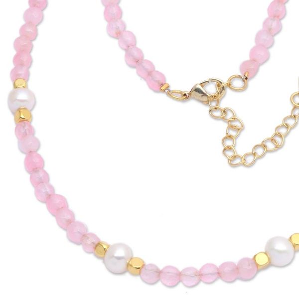 Alternate image for 18k Gold-Accented Rose Quartz and Pearl Beaded Necklace Pink Cocktail