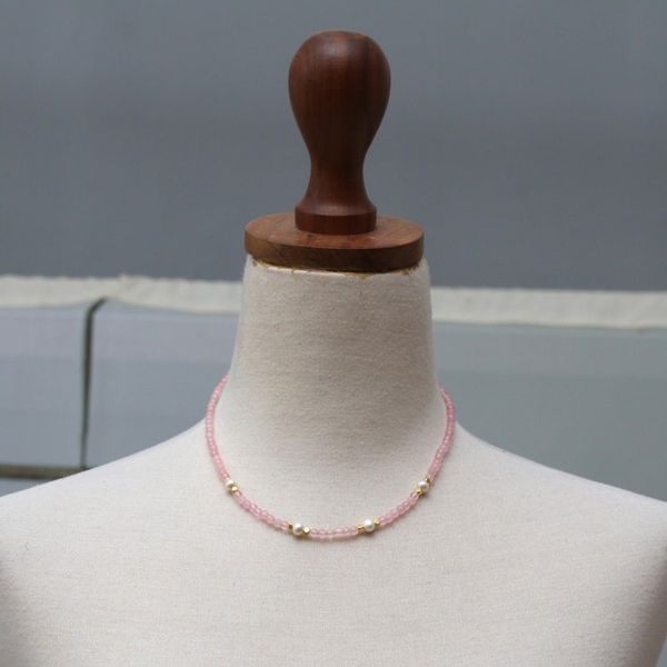 Alternate image for 18k Gold-Accented Rose Quartz and Pearl Beaded Necklace Pink Cocktail