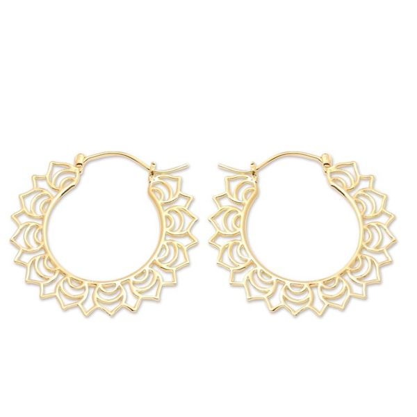 Alternate image for High-Polished Sun-Shaped 18k Gold-Plated Hoop Earrings Sanur Dawn