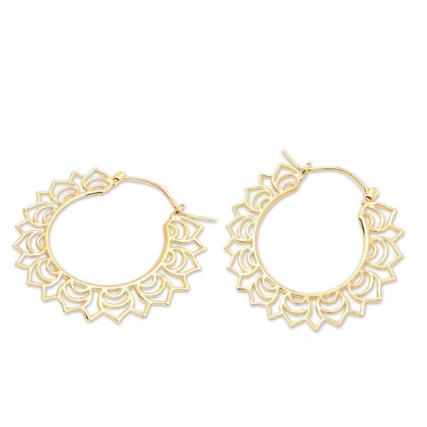 Alternate image for High-Polished Sun-Shaped 18k Gold-Plated Hoop Earrings Sanur Dawn