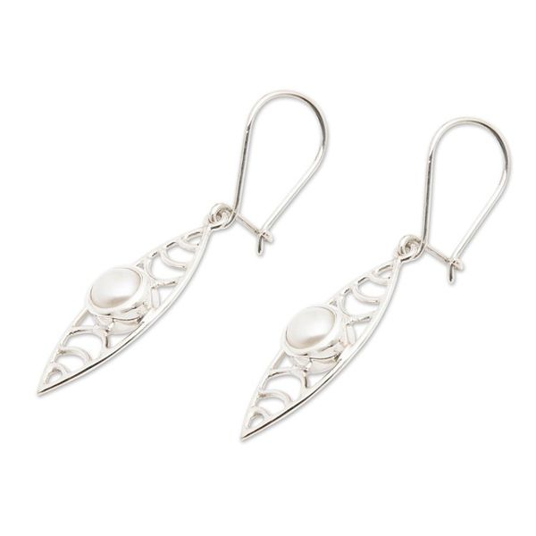 Alternate image for Cultured Pearl Silver Dangle Earrings with Openwork Accents Surf Style in White