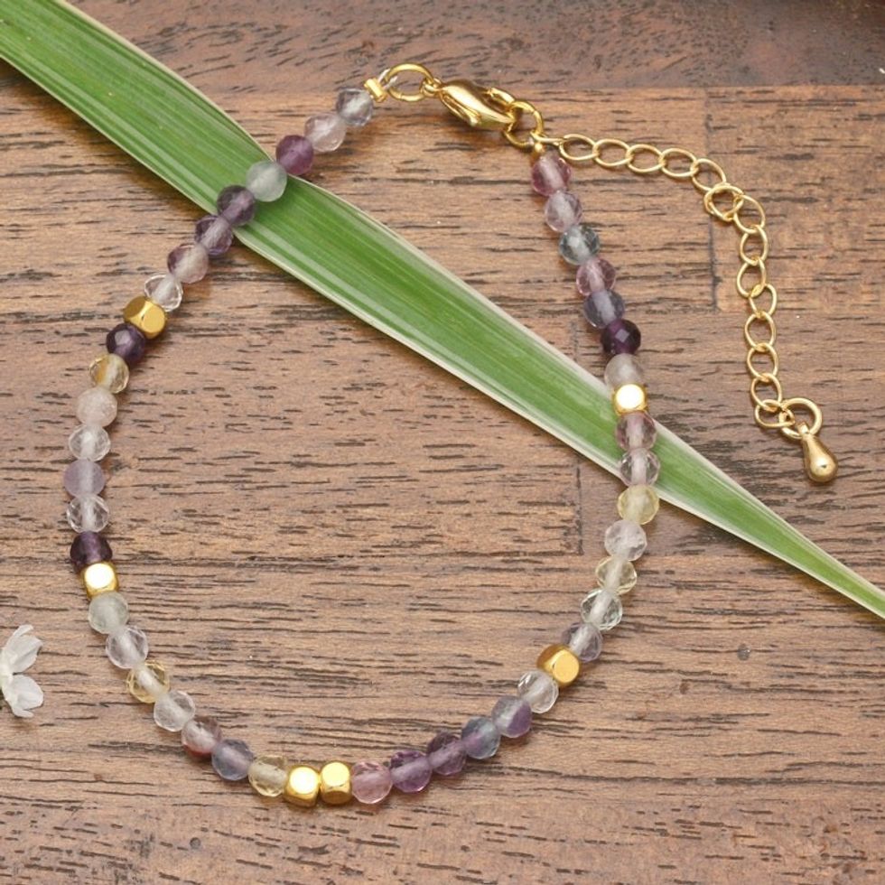 18k Gold-Accented Brass and Fluorite Beaded Bracelet 'Enchanted Gold'
