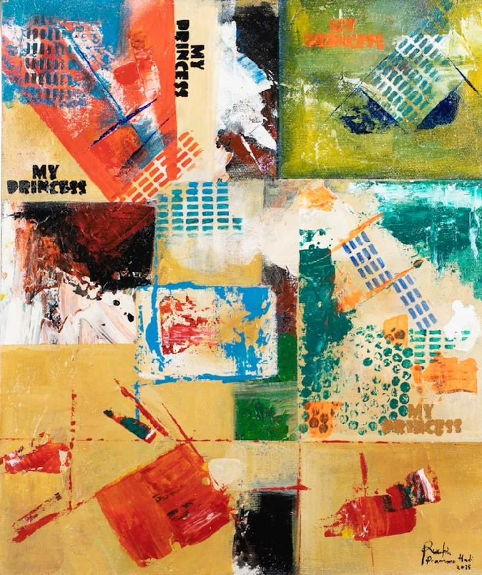 Signed Abstract-Themed Acrylic on Canvas Painting from Java 'My Princess'