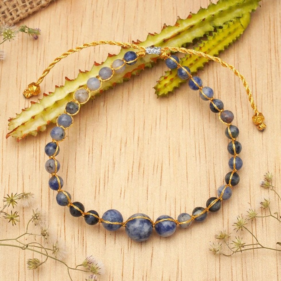 Blue Sodalite Beaded Bracelet with Golden Brass Accents 'Inner Sage'
