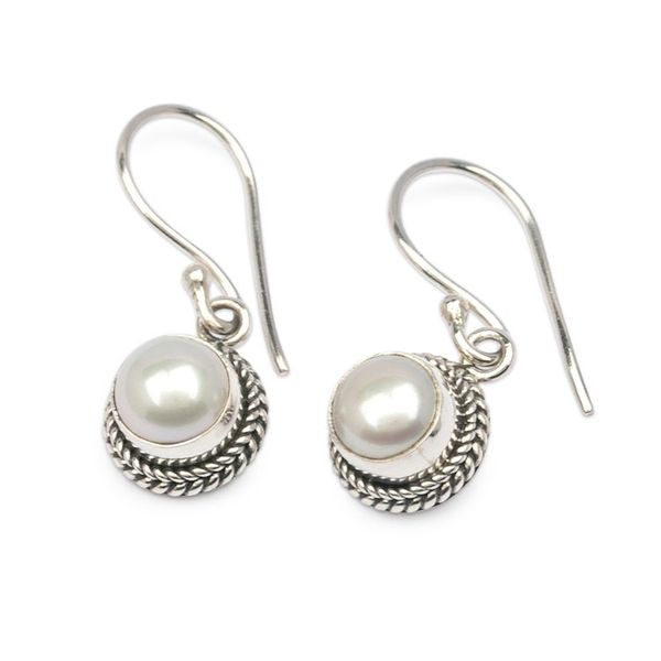 Alternate image for White Pearl with Rose Overtone and Silver Dangle Earrings Luminous Aura