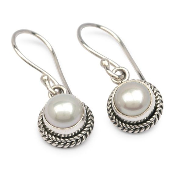 Alternate image for White Pearl with Rose Overtone and Silver Dangle Earrings Luminous Aura