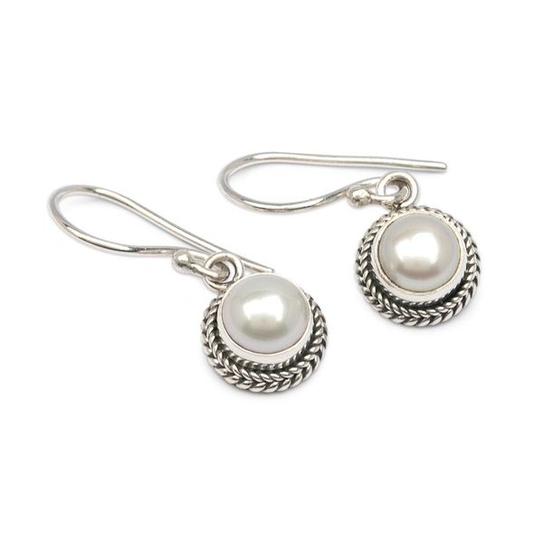 Alternate image for White Pearl with Rose Overtone and Silver Dangle Earrings Luminous Aura