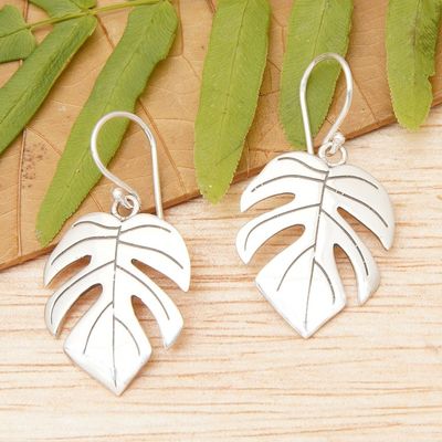 Main image for Monstera-Shaped Sterling Silver Dangle Earrings from Bali Blossoming Monstera