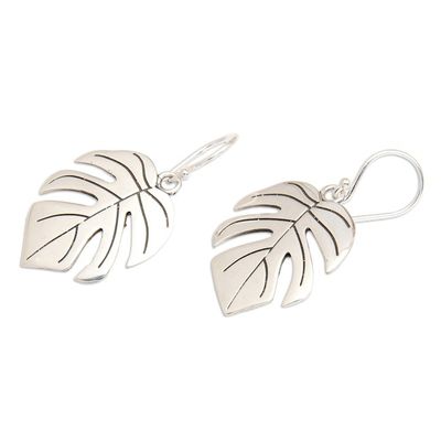 Alternate image for Monstera-Shaped Sterling Silver Dangle Earrings from Bali Blossoming Monstera