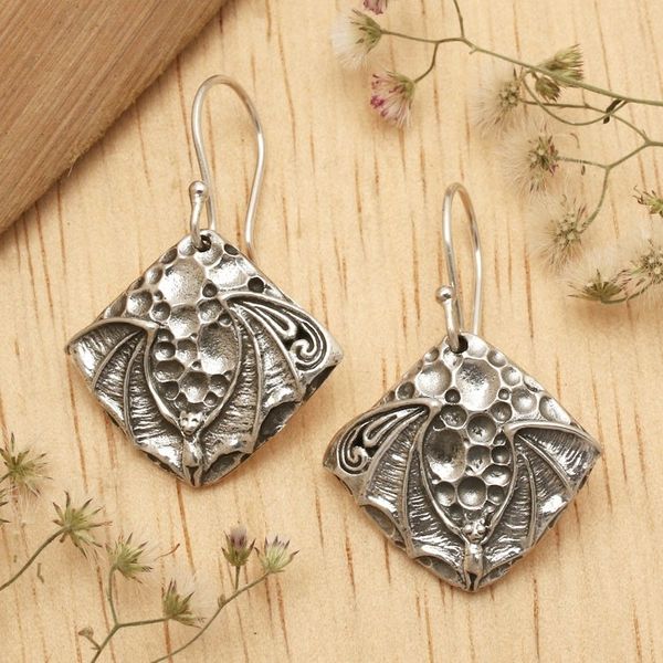 Alternate image for Bat-Themed Sterling Silver Dangle Earrings Crafted in Bali Bat Memorial