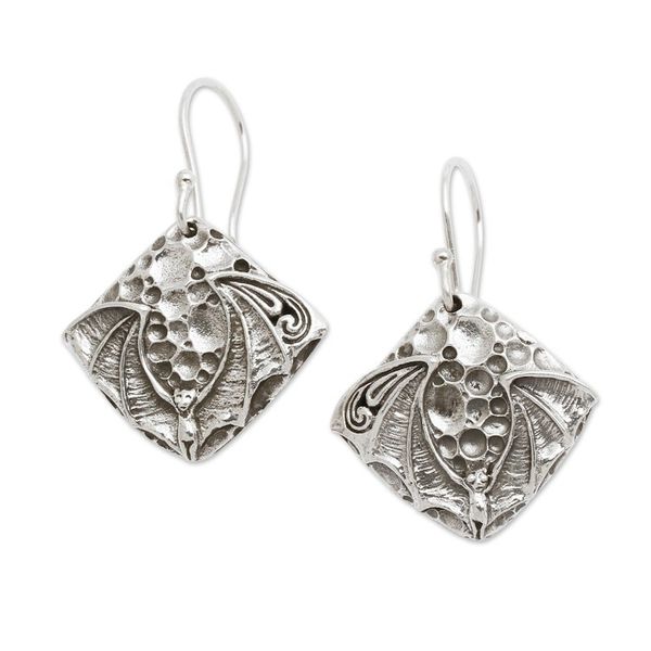 Alternate image for Bat-Themed Sterling Silver Dangle Earrings Crafted in Bali Bat Memorial
