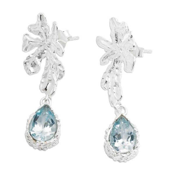 Alternate image for Leaf-Themed Five-Carat Blue Topaz Dangle Earrings from Bali Loyal Staghorn