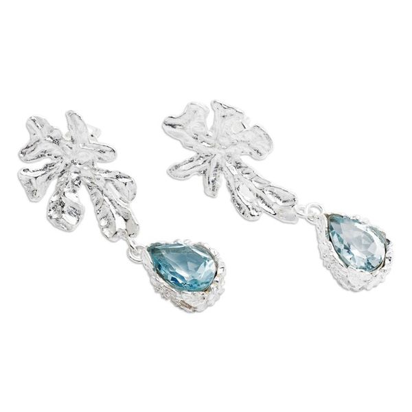 Alternate image for Leaf-Themed Five-Carat Blue Topaz Dangle Earrings from Bali Loyal Staghorn