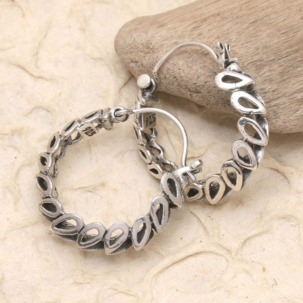 Sterling Silver Hoop Earrings with Teardrop Motifs 'Trendy Teardrops'
