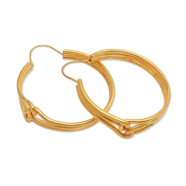 Alternate image for Avant-Garde Polished 18k Gold-Plated Hoop Earrings from Bali Golden Bond