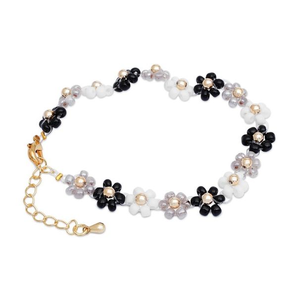 Alternate image for Handcrafted Floral Black and White Crystal Beaded Bracelet Classic Petals